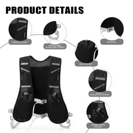 Running Hydration Vest Mens Womens,Running Water Vest,Strap Adjustable Backpack, Lightweight, Comfortable, Breathable,for Cycling Racing and Hiking Etc (Black,with 1 Sports Bracelet Wrist)