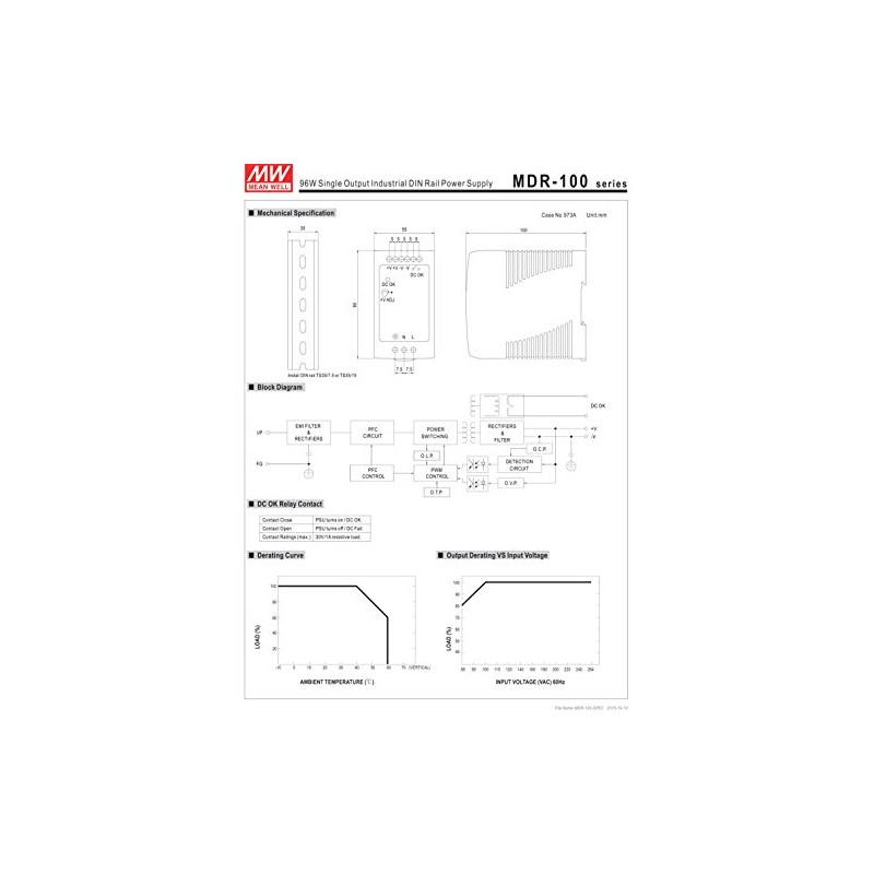 MW Mean Well MDR-100-48 48V 2A 96W Single Output Industrial