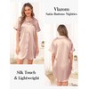 Vlazom Women's Satin Nightshirt Button Down Silk Nightdress Short Sleeve
