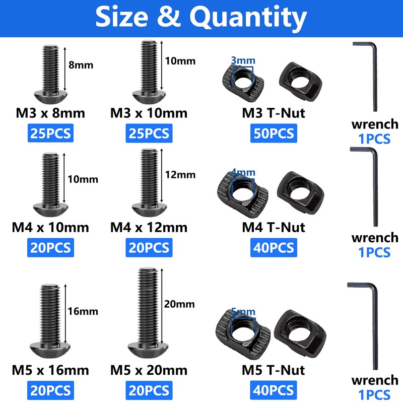 Bemaka 260PCS M3 M4 M5 T Slot Nut Screws Kit,