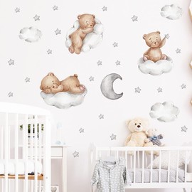 30x90CM Cute Cartoon Teddy Bear Clouds Moon and Stars Wall Stickers Wall Stickers Decorative Window Stickers Home Interior Wall Art Decoration