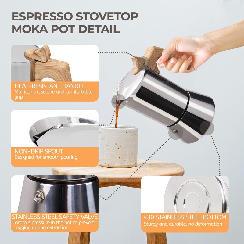 Uncoated 12 Cup Moka Pot 304 Thickened Stainless Steel Coffee