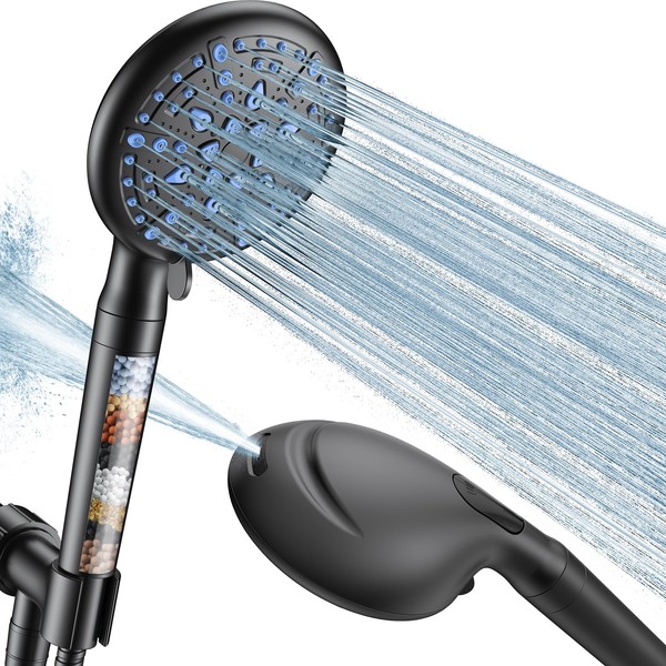 Veken Filtered Shower Head with Handheld - Multilayer Filtration for Purified Cleansing - High Pressure Water Flow and Multiple Spray Modes - 9 Unique Settings with 70 Inch Hose Extension -Matte Black