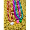 Chunky Colorful Beaded Statement Boho Chokers Necklace Heart Pendant Pink
