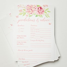 Baby Predictions and Advice - Pink Floral Butterfly - Baby Shower Game, New Mom & Dad Card or Mommy & Daddy to Be, Girl Babies New Parent Message Advice Book, Fun Girl Shower Party (25-Cards)