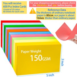 MotBach 600 Pieces Index Cards Flash Cards,3" x 5", 10 Color Assorted Color Blank Memo Note Cards Unlined Studying Record Index Cards To Do List for Home School Office Supplies