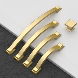 Amerdeco 10 Pack Brushed Gold Cabinet Pulls 5 Inch(128mm) Hole Centers, Handles for Kitchen Cabinet Hardware, Arch Cabinet Handles for Bathroom Dresser Drawer Handles ZH0016…