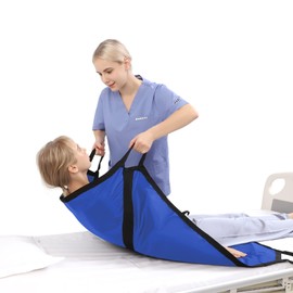 ZHEEYI Positioning Bed Pad with Reinforced Handles 39" x 36" Slide Sheet - Multipurpose Patient Transfer Sheet for Turning, Lifting & Repositioning - Double-Sided Nylon Fabric, Blue