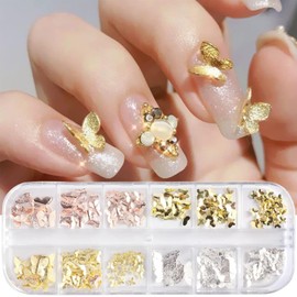 12 Grids Butterfly Nail Charms for Acrylic Nails 3D Metal Butterflies Charms Nail Rhinestone Gold Silver Butterfly Nail Art Studs for Nails Design Accessories Women DIY Butterfly Nail Decorations