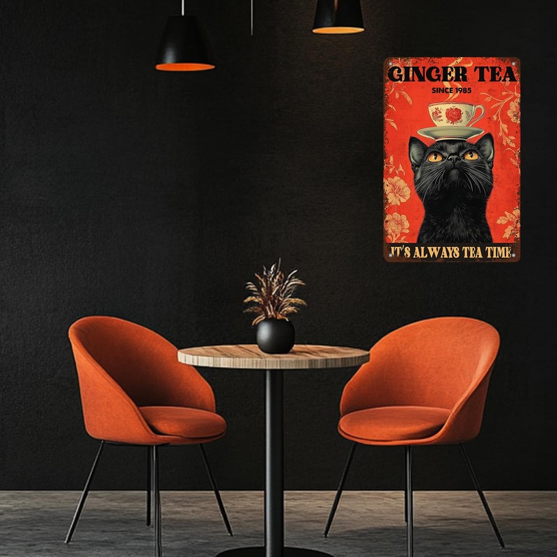 Funny Black Cat Tin Sign Ginger Tea It'S Always Tea