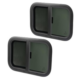 HECASA 2Pcs 21" W x 14" H Universal Horizontal RV Window Kit Teardrop w/Trim Ring & Mesh Screen Tinted Side Window for Camper, Trailer, Truck Tempered Glass Aluminium Plastic Rubber Black