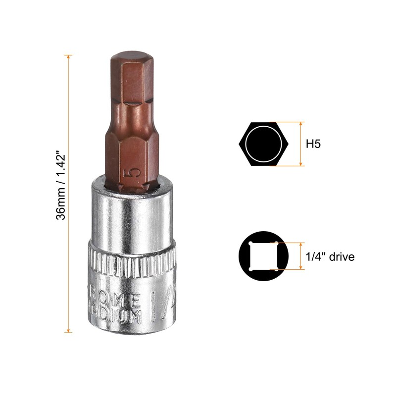 sourcing map 3pcs H5 Hex Bit Socket 1/4" Square Drive