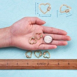 Pandahall 5 pcs Brass Heart Screw Locking Carabiner Micro Pave Cubic Zirconia Carabiner Lock Charm Golden Key Chain Hook Clasps Connector for Jewelry Making Crafting Supplies
