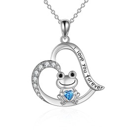 POPLYKE Frog Necklace for Women Sterling Silver Cute Frog Hold Blue Heart Cubic Zirconia Pendant Necklace Jewelry for Mom Daughter (blue)