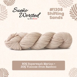 HiKoo Sueno Worsted Weight Yarn Hank, Soft Yarn for Knitting, Crocheting, and Crafts, Superwash Merino Wool and Viscose from Bamboo, 182 Yards, #1308 - Shifting Sands