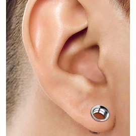 Ayoiow 2Pcs Surgical Steel Ear Tunnels and Plugs, Silver 3/4 Inch Gauges for Ears Men 20MM Silver Hoop Gauge Sets Ears