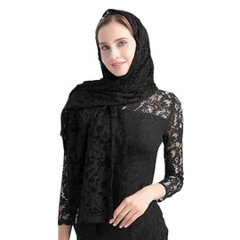 Leimandy Black Lace Shawl Rectangular Veils for Women Church Veils Catholic V25