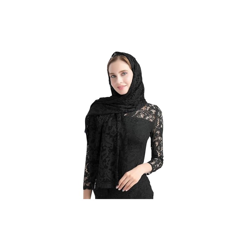 Leimandy Black Lace Shawl Rectangular Veils for Women Church Veils