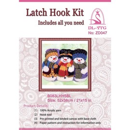 DIY Rug Crochet Yarn Kits,Needlework Latch Hook Kit Unfinished Crocheting Rug Yarn Cushion Embroidery Carpet Set (Snowman,21x15 " (52X38cm)