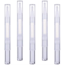 Pack of 5 3 ml Transparent Twist Pen Empty Nail Oil Pen with Brush Refillable Cosmetic Container for Lip Gloss Teeth Whitening Liquid