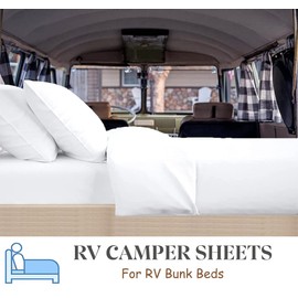 RV/Short Queen Sheet Set, Camper Queen Sheet Set, 4-Piece Bed Sheets for Campers & Travel Trailers, Fits Upto 6-10" Deep Pocket, Luxury Soft Brushed Microfiber Sheets, RV Mattress Sheets - White