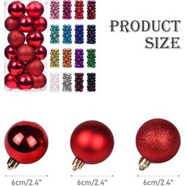 Christmas Decorations, H HOME-MART 6CM 24pcs Christmas Ball Baubles Assorted Pendant Shatterproof Ornament Set Xmas Tree Decorations Hanging Decoration Seasonal Holiday Wedding Party (Green)