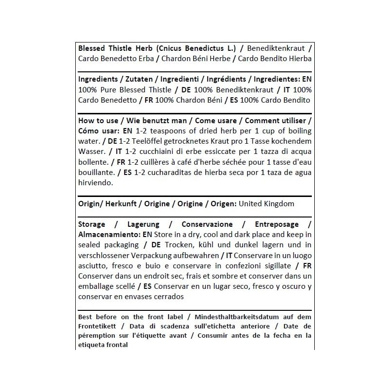 Herba Organica Blessed Thistle Herb - Cnicus Benedictus L -