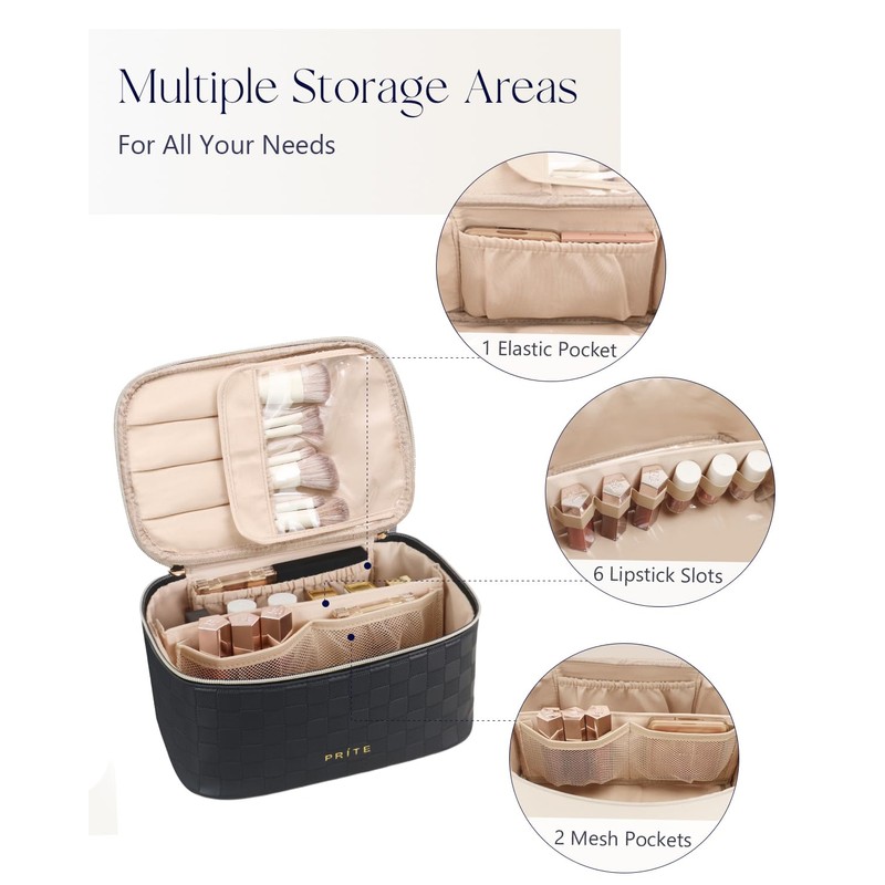 Prite Makeup Bag Portable Cosmetic Organizer with Brush Holder Waterproof