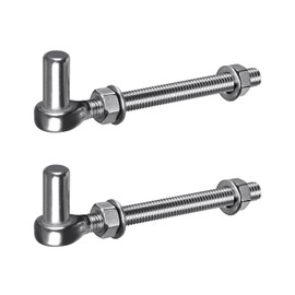 Insaga 6'' J-Bolt Gate Hinge, 304 Stainless Steel J-Bolt Post Hinge for Farm Gate, 5/8" Male Pin J-Bolt Hinge for Chain Link Fence Gate, Gate Hinges for Metal Gates (Nuts & Washers Included, 2pcs)