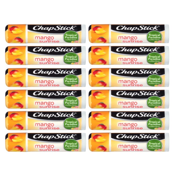 ChapStick Tropical Paradise (Mango Sunrise Flavor, 0.15 Ounce) Lip Balm Tube, Skin Protectant, Lip Care, (1 Tray, 12 Sticks)
