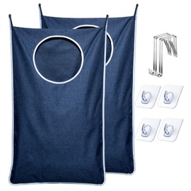 KEEPJOY Large Size 2Pack Hanging Laundry Hamper Bag, Door Hamper with 2 Hooks for Dirty Clothes - 35X21.6 inch - Blue (2Pack)
