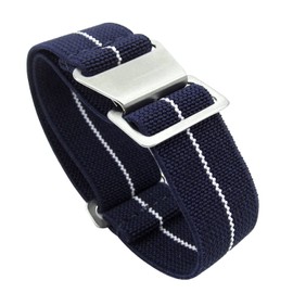 60's French Troops Parachute Special Elastic Nylon Watch Band Man's Universal Hook-and-Loop Nylon Strap 20/21/22mm(22mm, DarkBlue White)