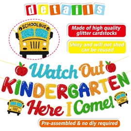 Welcome to Kindergarten Banner Watch Out Kindergarten Here I Come Decoration First Day of School Theme Welcome Back to School Classroom Décor Glitter Party Supplies