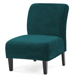 UCCONO Armless Accent Chair Slipcovers, Thick Velvet Slipper Accent Chair Covers for Hotel Oversized Big Chairs, Removable Furniture Protector with Elastic Bottom, Machine Washable (Dark Teal)