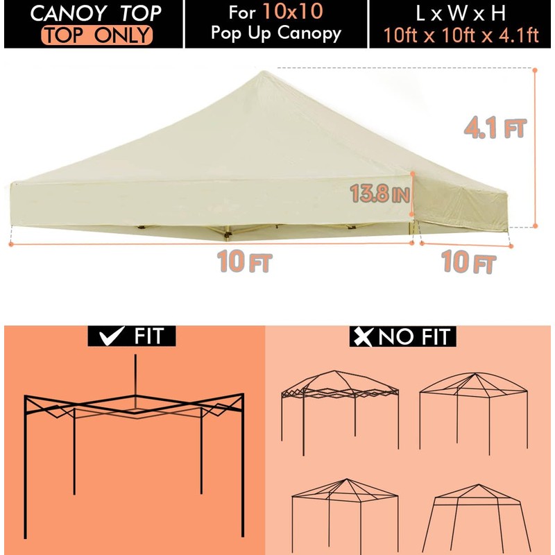 Ontheway 10' x 10' Replacement Canopy Top for Pop Up
