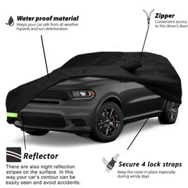 YIXIND Waterproof Car Cover for 2011-2021 2022 Dodge Durango Car Cover 190T Covers Custom Fit 100% Waterproof Windproof Strap & Double Door Zipper Up to 203” L (Black-for Dodge Durango)
