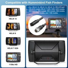 VHBW 720074-1 AS EC QDE Ethernet Adapter Cable for Humminbird Fish Finders: Helix 8, 9, 10, 12, 15 & 7 G2N, G3N, G4N Models, 5-Pin to 8-Pin, Black, 1.6ft