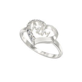 Aeon Jewellery Silver Mum Ring -925 Sterling Silver & Cubic Zirconia Heart | Available in Size T | Polishing Cloth & Gift Box Included