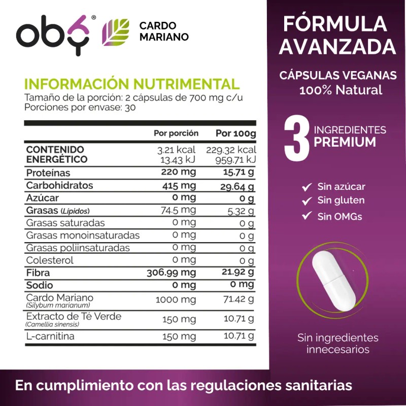Cardo Mariano Silimarina 100 Natural Extracto Verde Carnitina Milk Thistle