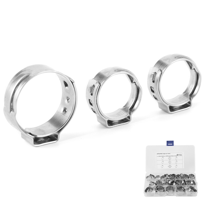 42pcs Stainless Steel Cinch Clamps Rings Single Ear 1/2in 3/4in