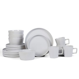 Stone Lain Celina Modern Stoneware 16-Piece Dinnerware Set, Plates and Bowls Set, White Glossy, Dish Set Service For 4