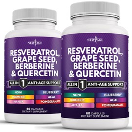 NEW AGE Resveratrol, Berberine, Grape Seed Extract, Quercetin, Polyphenol Supplement for Women and Men with Noni Extract, N-Acetyl Cysteine, Acai Extract - 120 Capsules