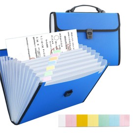 Extra Large Legal Size/Foolscap 13 Pockets Accordion File Organizer with Handle, TRANBO Portable Expanding File Folder, Expandable Plastic Document Organizer for Travel School Office - Blue