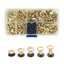 JJWNMLL Set of 80 Chicago Screws Binding Screws, 5/8/10/12/15 mm Screws Nail Rivets Screw Posts Metal Nail Rivets Chicago Button, for Leather Wallet Decoration Bookbinding (Gold)