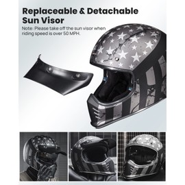 ILM Vintage Full Face Motorcycle Helmets for Adults Men Inner Visor Compatible for Moped ATV Cruiser Scooter DOT ECE Model Z502(Patriotic Flag, L)