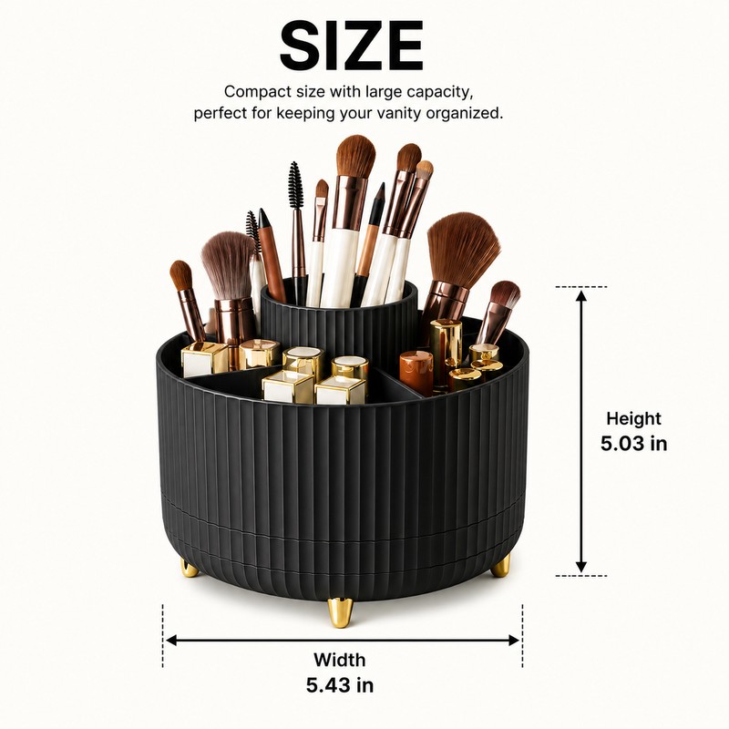 Rotating Makeup Brush Holder Organizer for Vanity Storage – 360°