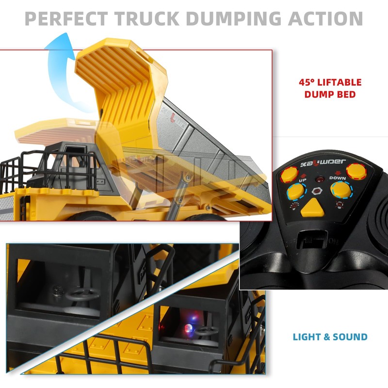 Remote Control Dump Truck for Kids Adults with 4 Battiries