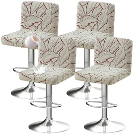 Buenanir Waterproof Bar Stool Covers Set of 4 Square Barstool Seat Slipcover with Back Pub Counter Stool Chair Covers Stool Bar Chair Covers for Kitchen Pub Dining Room Red
