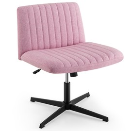 COSTWAY Criss Cross Legged Chair, Modern Armless Desk Chair w/Wide Seat & 120°Rocking, Height Adjustable Computer Task Chair No Wheels, Padded Swivel Vanity Chair for Home Office (Pink)