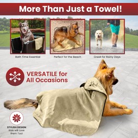 Canine Commerce Dante Dog Bath Towel -100% Cotton Dog Towel & Blanket with Ultra-Absorbent Fabric for Quick Drying